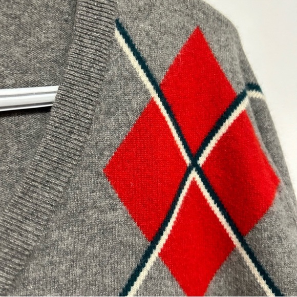 Vintage 80s Cashmere 100% Argyle V-Neck Academia Preppy Golf Vibes Grey M - Picture 7 of 16